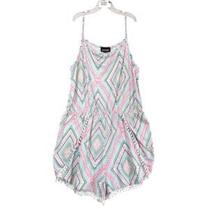 Joe Boxer Tank Romper Women's XL Pom Pom Fringe Geometric Print Elastic Waist